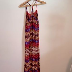 Merona, size XL, maxi dress. Multicolored with crochet pattern along bust-line.